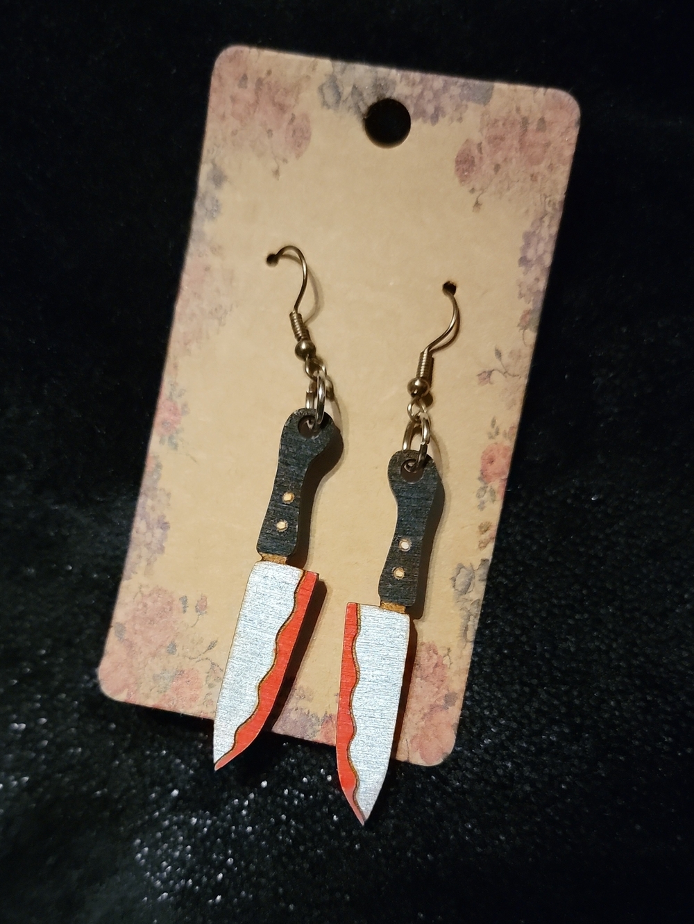 NWT Handmade Wood Horror Movie Knife Dangle Earrings